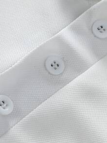 Manfinity Áo thun có cổ Nam Nút Lá thư Giải trí - trắng - Xem 4