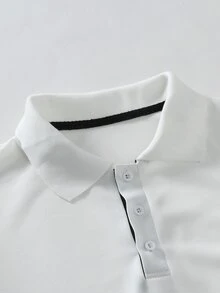 Manfinity Áo thun có cổ Nam Nút Lá thư Giải trí - trắng - Xem 5