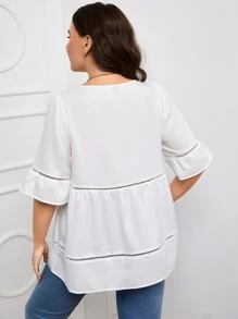 SHEIN LUNE Blusa con abertura de manga con volante - Blanco - Ver 2