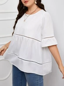 SHEIN LUNE Blusa con abertura de manga con volante - Blanco - Ver 5