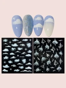 2sheets Cloud Pattern Nail Art Sticker - White - View 1