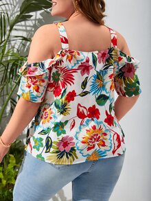 SHEIN Thai sản Hơn In hoa Vai lạnh Áo sơ mi - Nhiều màu - Xem 3