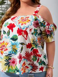 SHEIN Thai sản Hơn In hoa Vai lạnh Áo sơ mi - Nhiều màu - Xem 6