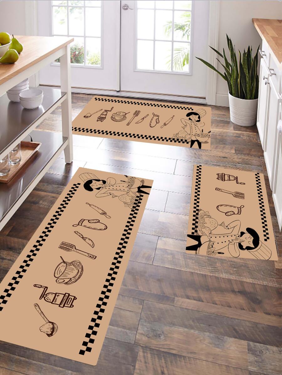 1pc Mug & Figure Graphic Anti-slip Kitchen Rug