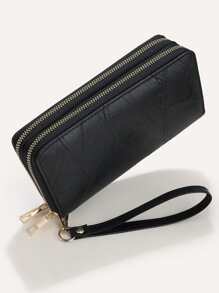 Stitch Detail Checkbook Cover Gift Bag Present For Women Wallet Purse Wallet Long Wallet Wristlet Wallet - Black - View 1