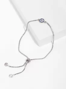 1pc Copper Plated 18k Gold Cubic Zirconia Adjustable Pull Cord Bracelet - Silver - View 2