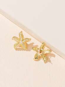 Faux Pearl Decor Starfish Design Stud Earrings - Vàng - Xem 2