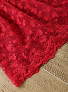 SHEIN 年輕女孩無袖紅色蕾絲連衣裙，背部拉鍊設計