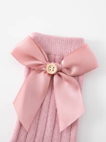 1 par de calcetines a media pantorrilla con lazo decorado con botones para niñas pequeñas, estilo princesa encantador - Rosa - Ver 6