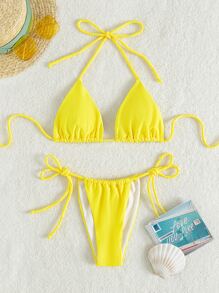 Swim Mod Summer Beach Knot Side Bikini - Yellow - View 1