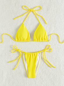 Swim Mod Summer Beach Knot Side Bikini - Yellow - View 6