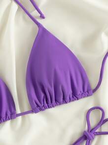 Swim Mod Summer Beach Tie Side Triangle Bikini - Purple - View 5