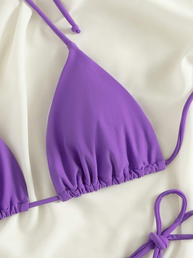 Swim Mod 夏季海灘綁帶式三角比基尼 - 紫色 - 查看 5