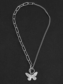 Men Butterfly Pendant Necklace - Silver - View 2