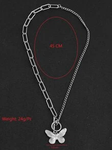 Men Butterfly Pendant Necklace - Silver - View 3