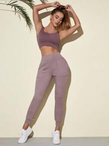 Quần Thể thao Nữ Túi màu trơn - Màu tím hoa cà - Xem 4