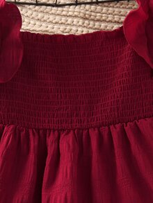 Niñas Vestido con fruncido de manga farol bajo con fruncido - Burdeos - Ver 3