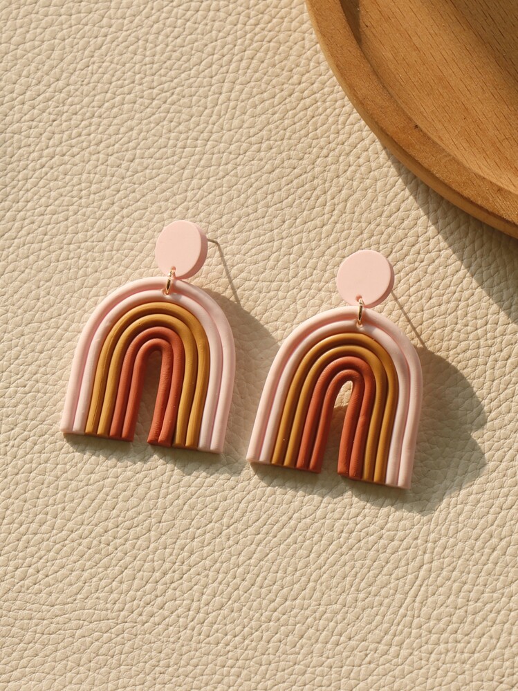 Bông tai giọt nước hình học Colorblock - Màu Hồng baby - Xem 1