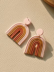 撞色幾何耳墜 - 淺粉色 - 查看 2