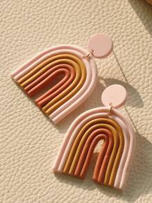 撞色幾何耳墜 - 淺粉色 - 查看 3