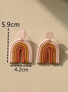 撞色幾何耳墜 - 淺粉色 - 查看 4