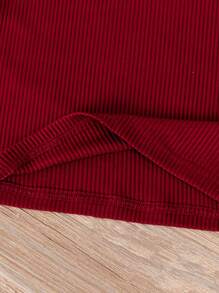 Niñitas Camiseta tejida de canalé de manga farol - Burdeos - Ver 3