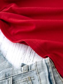 SHEIN LUNE Áo thun nữ Con số Lá thư Giải trí - Đỏ - Xem 4