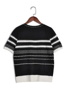 幾何学模様 ニットトップス - ブラック - チェックする 2