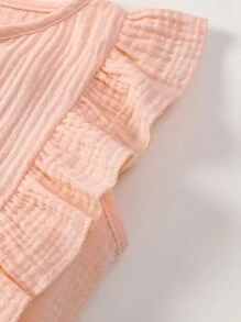 SHEIN 小女童荷葉邊打結前紐扣連身短褲 - 淺粉色 - 查看 3
