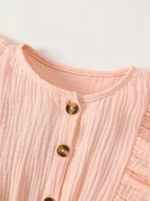 SHEIN 小女童荷葉邊打結前紐扣連身短褲 - 淺粉色 - 查看 4