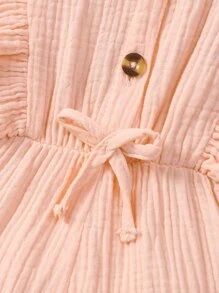 SHEIN 小女童荷葉邊打結前紐扣連身短褲 - 淺粉色 - 查看 5