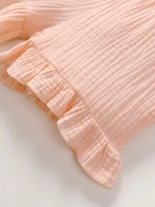 SHEIN 小女童荷葉邊打結前紐扣連身短褲 - 淺粉色 - 查看 6