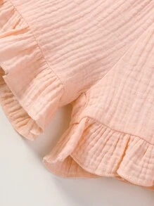 SHEIN 小女童荷葉邊打結前紐扣連身短褲 - 淺粉色 - 查看 7