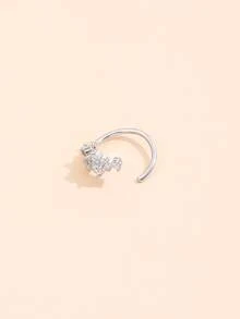 Cubic Zirconia Decor Nose Ring Unisex Fashion Punk Body Piercing Jewelry - Silver - View 2