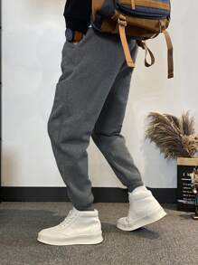 Manfinity Homme Hombres Pantalones deportivos unicolor con bolsillo oblicuo