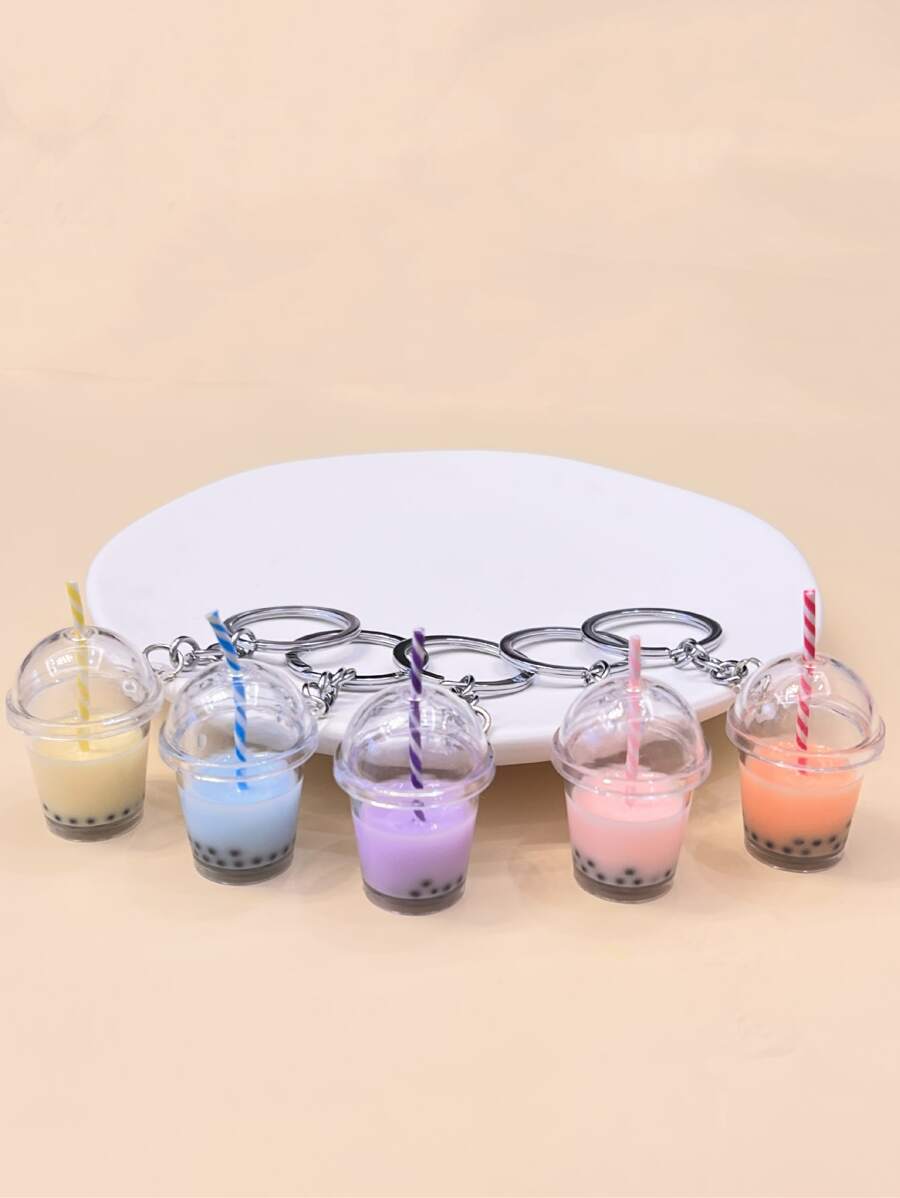 Cute 5pcs Milk Tea Charm Keychain Car Accessories Bag Charm School Goth Y2k Christmas Gift Ideas - Multicolor - View 1