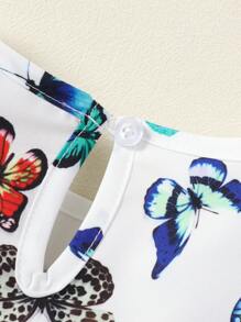 SHEIN Niñitas Blusa con estampado de mariposa ribete con fruncido - Blanco - Ver 6