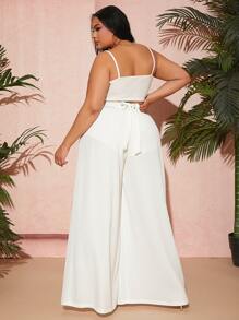 SHEIN SXY Plus Tie Back Split Hem Trousers - White - View 2