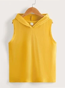 SHEIN Boys Solid Hooded Tank Top - Yellow - View 1