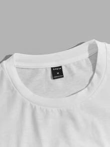 Manfinity VCAY Loose Fit Men's Letter Graphic T-Shirt & Striped Print Shorts Set - Blue and White - View 4