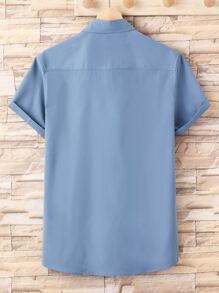 Manfinity Homme Men Letter Patched Detail Pocket Front Shirt Without Tee - Dusty Blue - View 2