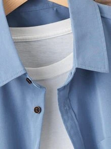 Manfinity Homme Men Letter Patched Detail Pocket Front Shirt Without Tee - Dusty Blue - View 4