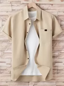 Manfinity Homme Men Letter Patched Detail Pocket Front Shirt Without Tee - Apricot - View 1