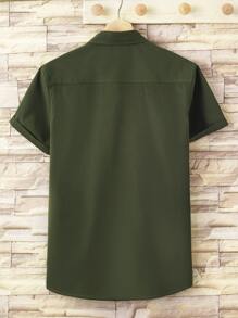 Manfinity Homme Men Letter Patched Pocket Front Shirt Without Tee - Army Green - View 2