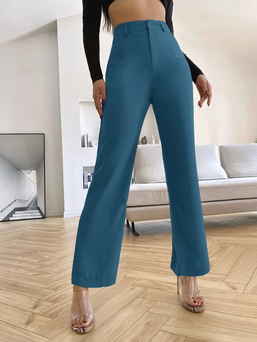 SHEIN BAE Solid High Rise Tailored Pants - Blue - View 1