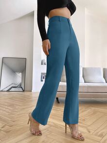 SHEIN BAE Solid High Rise Tailored Pants - Blue - View 3