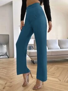 SHEIN BAE Solid High Rise Tailored Pants - Blue - View 5