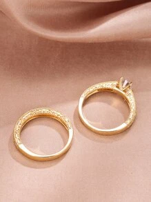 2入組方晶鋯石永恆戒指精緻珠寶派對婚禮訂婚裝飾女式女孩禮物 - 金黃色 - 查看 2