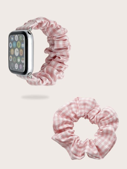 2 Pieces Of Women's Printed Pleated Headband+Strap Combination,Apple Watch Band 49/45/44/42/41/40/38mm, Compatible With Apple Watch Ultra/SE 8/7/6/5/4/3/2/1