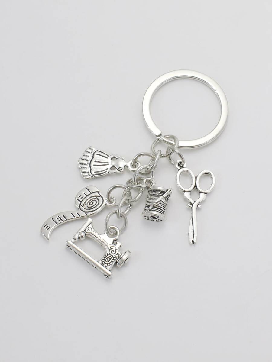 Fashion Sewing Machine Keychain, Sewing Machine, Ruler, Scissors, Clothes Hanger, Clothing Designer, Tailor Keychain Bag Accessories Lanyards With Id Holder Car Accessories Bag Charms - Silver - View 1